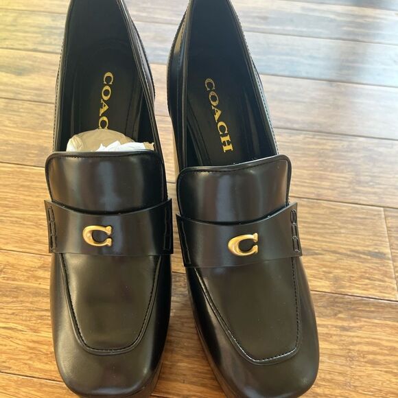 Nwt COACH Ilyse 120MM Leather Platform Loafers Black - Picture 9 of 10